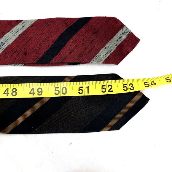 Beau Brummell Ties 2 Vtg Slim Skinny Striped Silk Rayon Red Brown Vegas Preppy - Picture 11 of 12